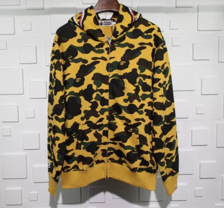 A BATHING APE BAPE SHARK 1ST CAMO HOODIE - YELLOW