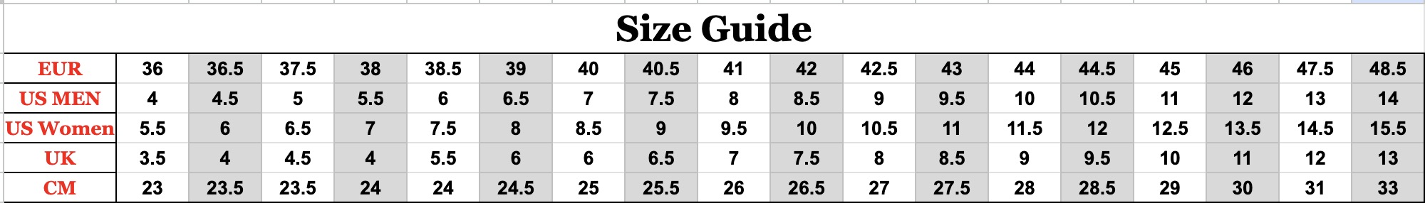 size guide 