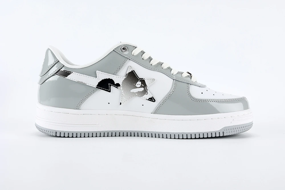 BapeSta White Leather Silver Logo Shoes