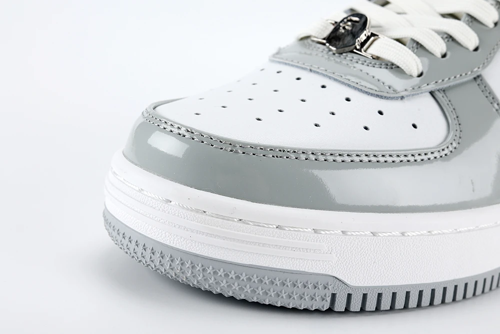 BapeSta White Leather Silver Logo Shoes