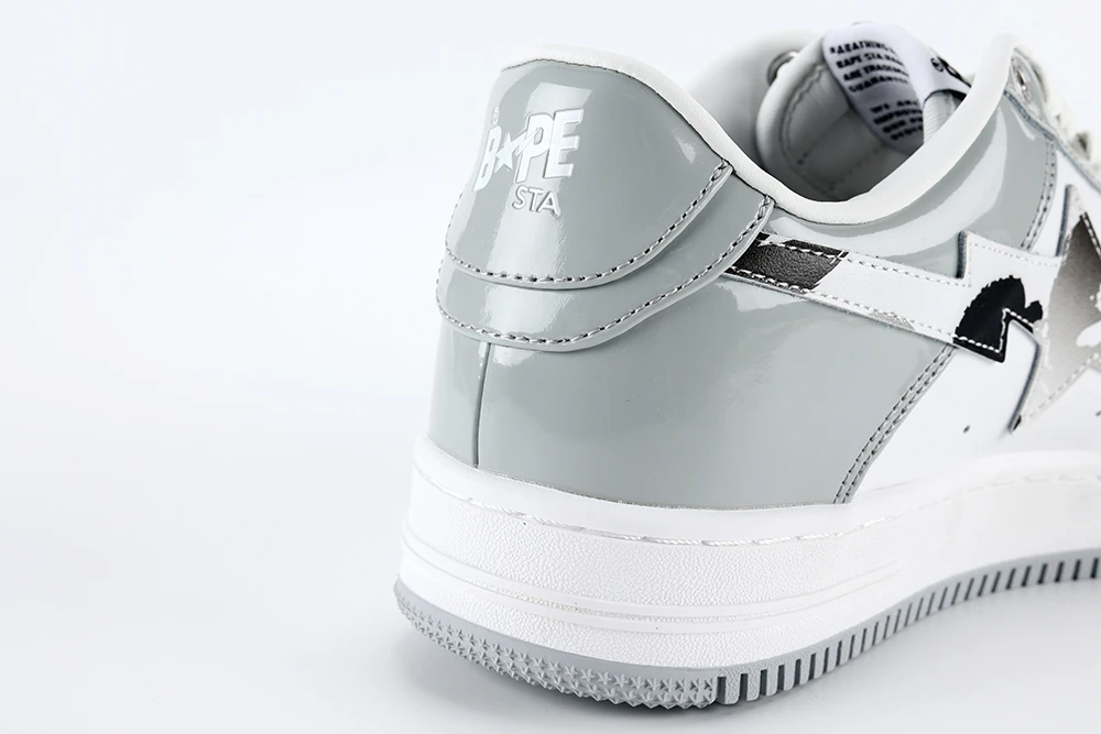 BapeSta White Leather Silver Logo Shoes