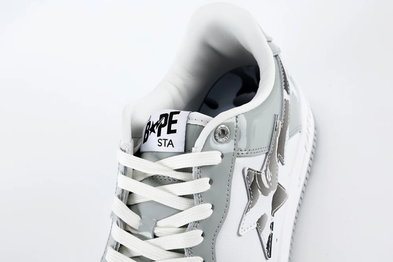 BapeSta White Leather Silver Logo Shoes