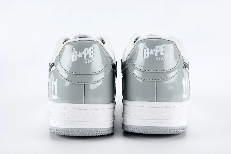 BapeSta White Leather Silver Logo Shoes