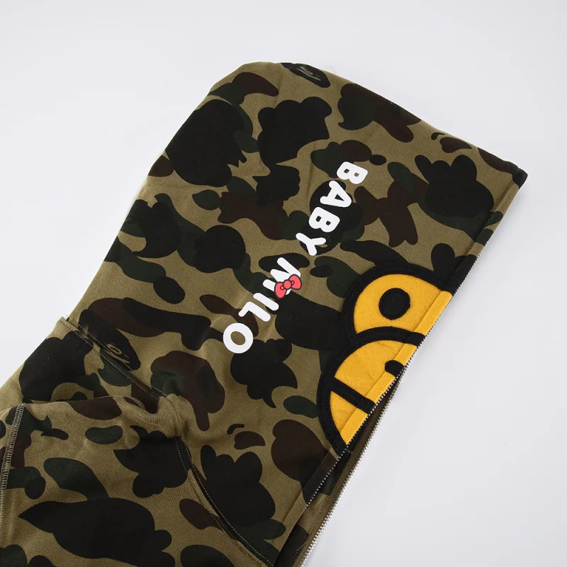 BAPE Sanrio Milo Hello Kitty Split Face 1st Camo Full Zip Hoodie Green/Yellow