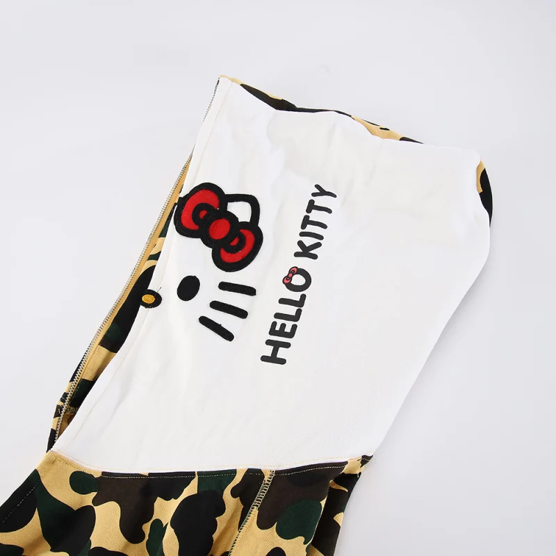 BAPE Sanrio Milo Hello Kitty Split Face 1st Camo Full Zip Hoodie Green/Yellow