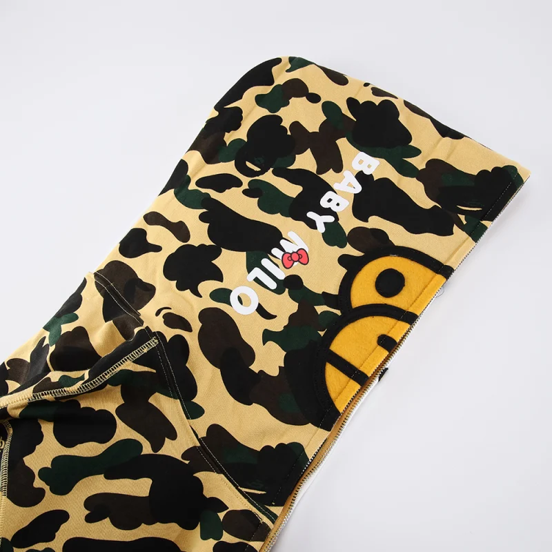 BAPE Sanrio Milo Hello Kitty Split Face 1st Camo Full Zip Hoodie Green/Yellow