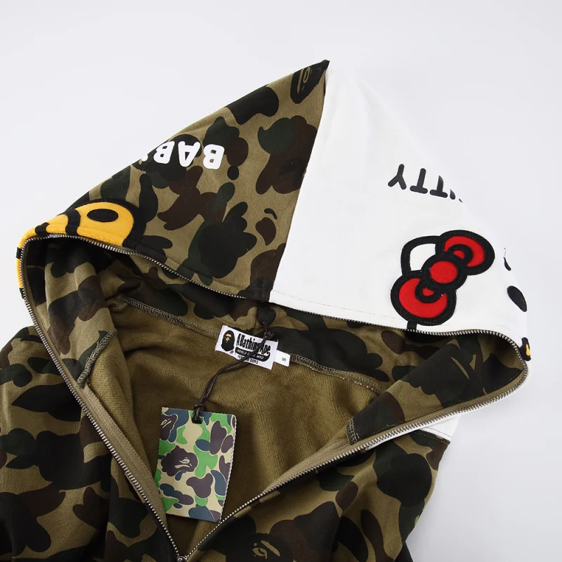 BAPE Sanrio Milo Hello Kitty Split Face 1st Camo Full Zip Hoodie Green/Yellow