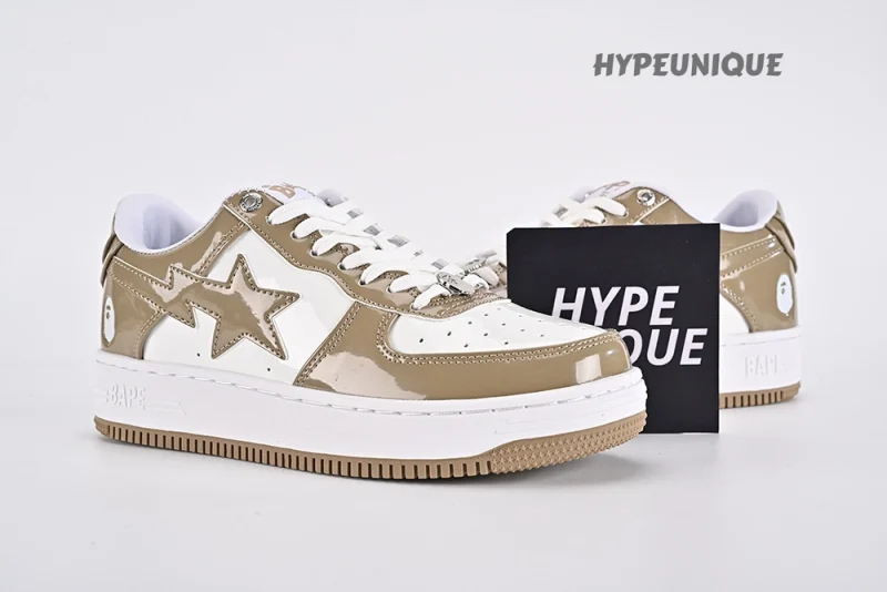 A Bathing Ape Bape Sta Patent Leather White Khaki (2023)1