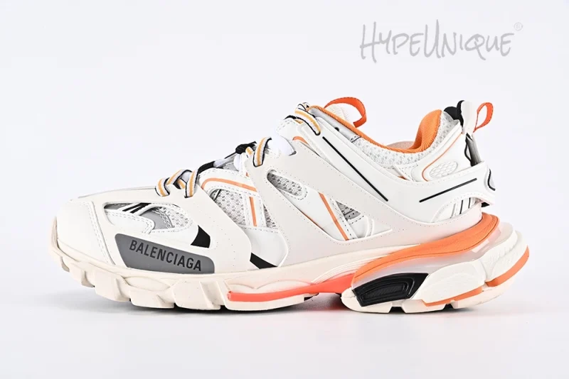 Balenciaga Track Sneaker in White and Orange Mesh and Nylon Reps10