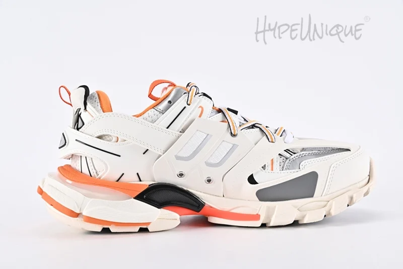 Balenciaga Track Sneaker in White and Orange Mesh and Nylon Reps10