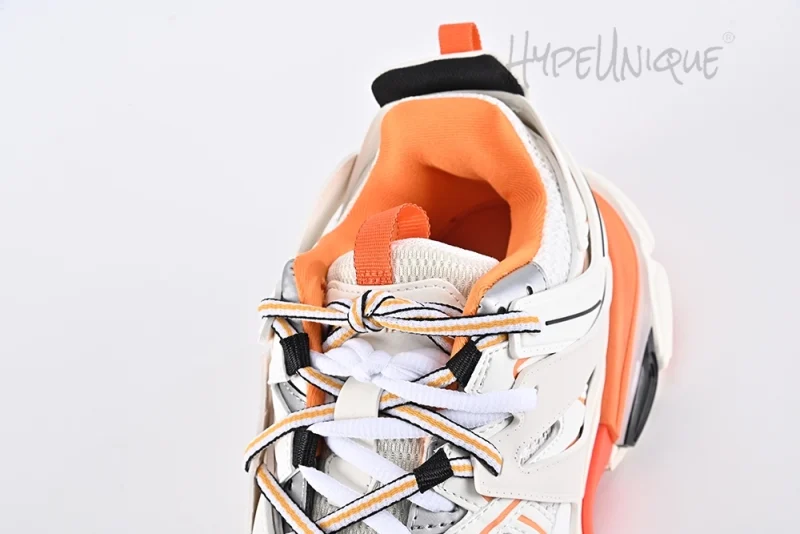 Balenciaga Track Sneaker in White and Orange Mesh and Nylon Reps10