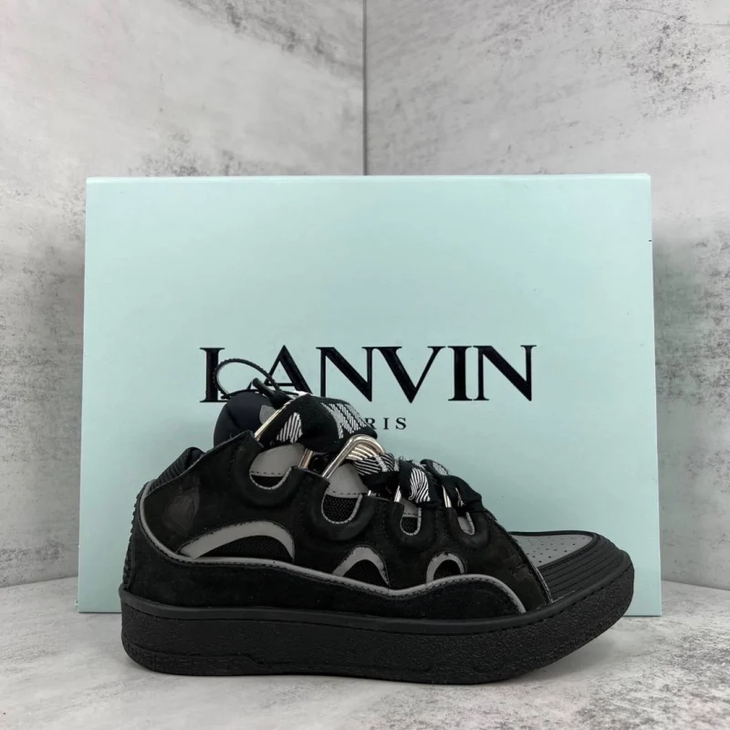 Lanvin Curb Leather and Glitter Sneakers 'White' REPS