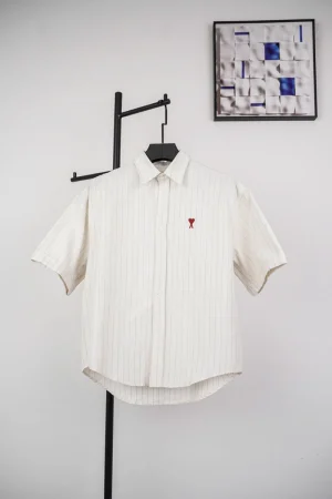 AMI Heart Embroidered Striped Shirt