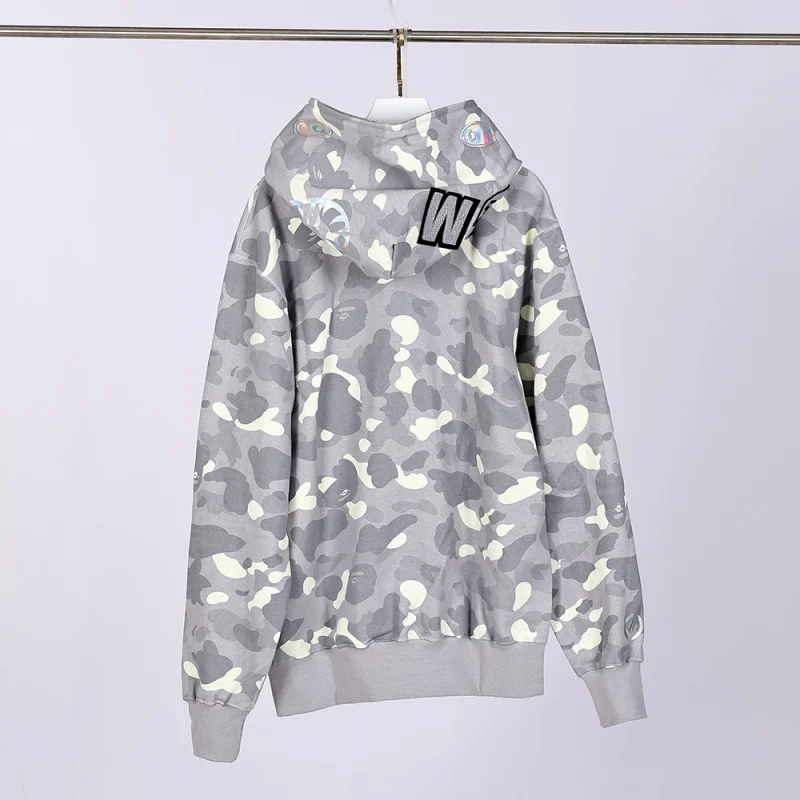 Gray back side of back side of BAPE CITY CAMO SHARK FULL ZIP HOODIE