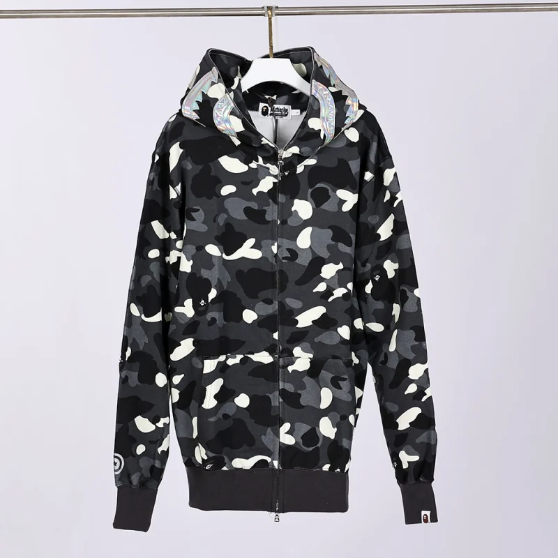 black BAPE CITY CAMO SHARK FULL ZIP HOODIE