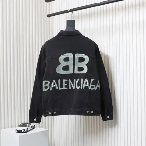 Balenciaga Graffiti White Ink-Splashed Denim Jacket