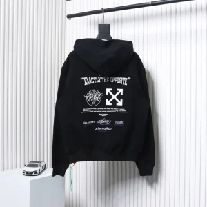 Off White Blue Embroidered Letter Hoodie