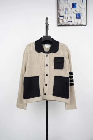 4-Bar Ribbed Virgin Wool Cardigan