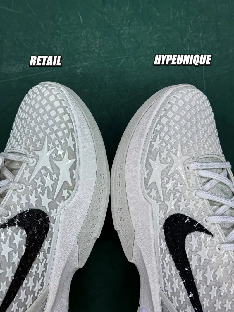 The toe box of the shoe (compared with the original)