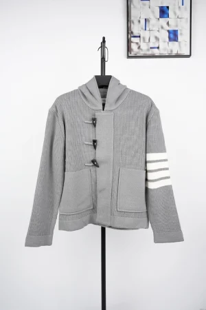 Virgin-wool Half Cardigan Hooded Duffle Jacket