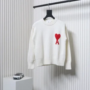 Ami Heart Embroidered Round Neck Sweater