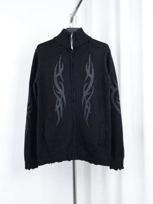 Flame Totem Distressed Cardigan Jacket