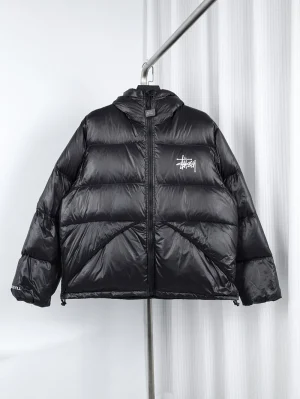 Stussy 22FW Black and Pink Hooded Down Jacket