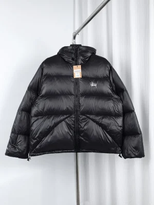 Stussy 23FW Black Gray Letter Hooded Down Jacket