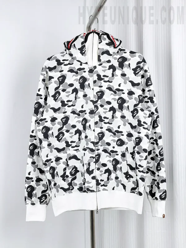 ABC CAMO DOUBLE SHARK FULL ZIP HOODIE WHITE