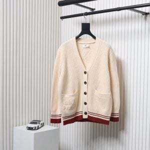 Ami Wool Cardigan With Red Hem and Heart Letters