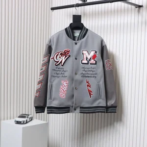 Off White Devil Towel Embroidery Joint Baseball Jacket