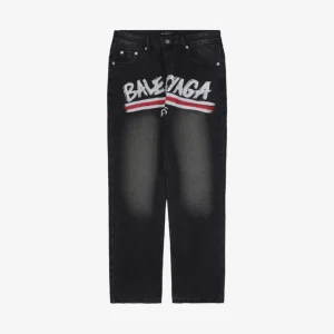 Graffiti Print Washed Jeans