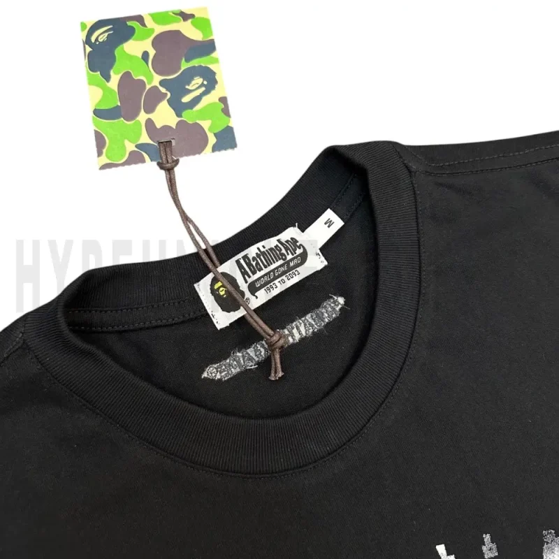 Neckline tag close-up, displaying garment care symbols and brand information with fashion-forward presentation.