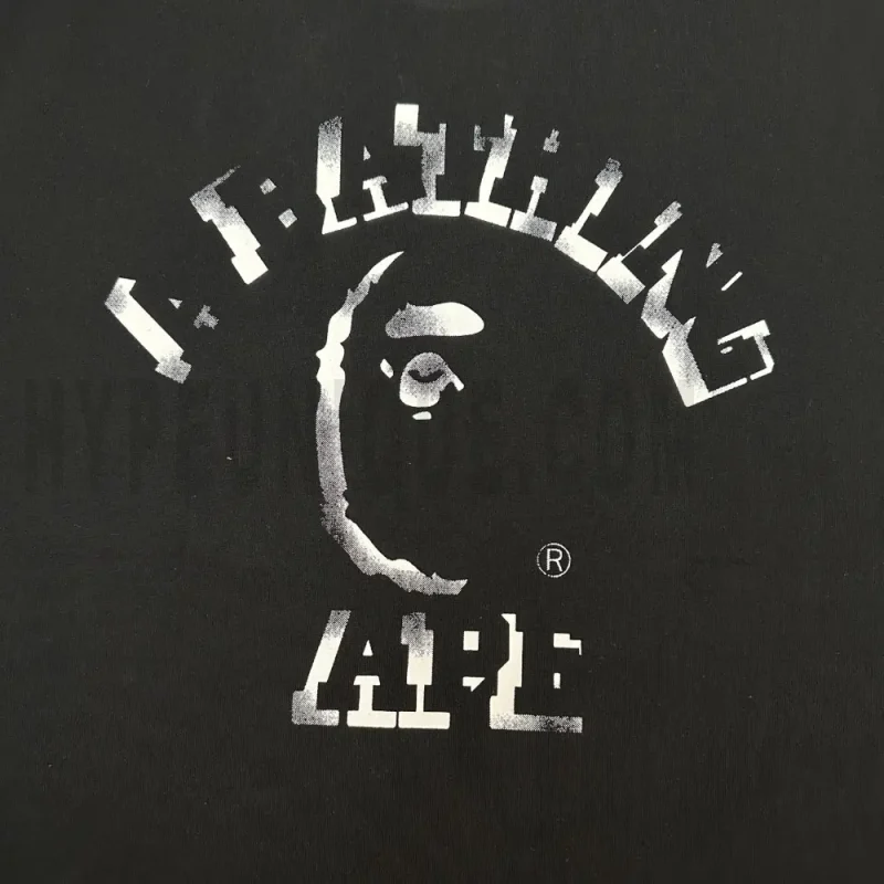 Close-up of the T-shirt print details of the front of the black clothes.