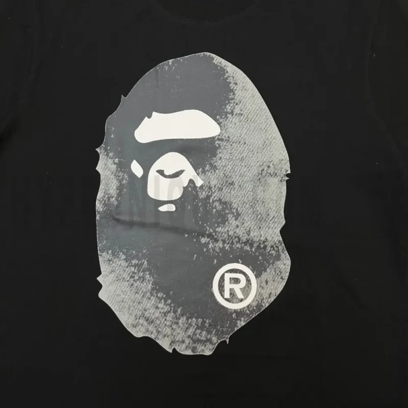 Close-up of the T-shirt print details of the front of the black clothes.