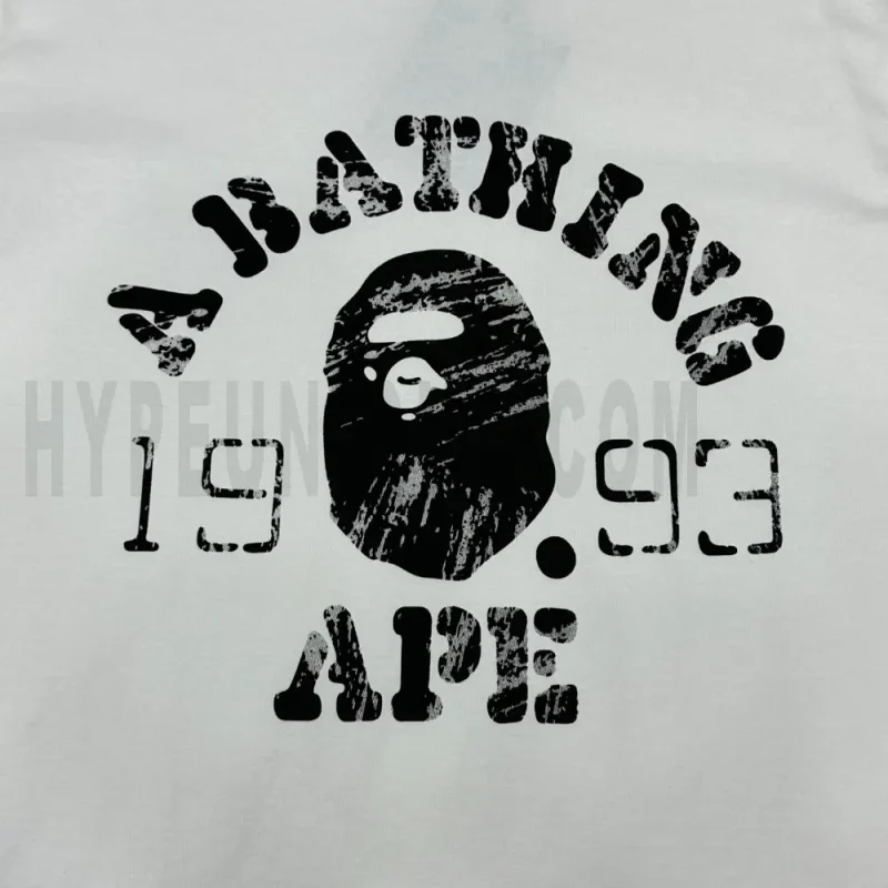 Close-up of the T-shirt print details of the front of the white clothes.