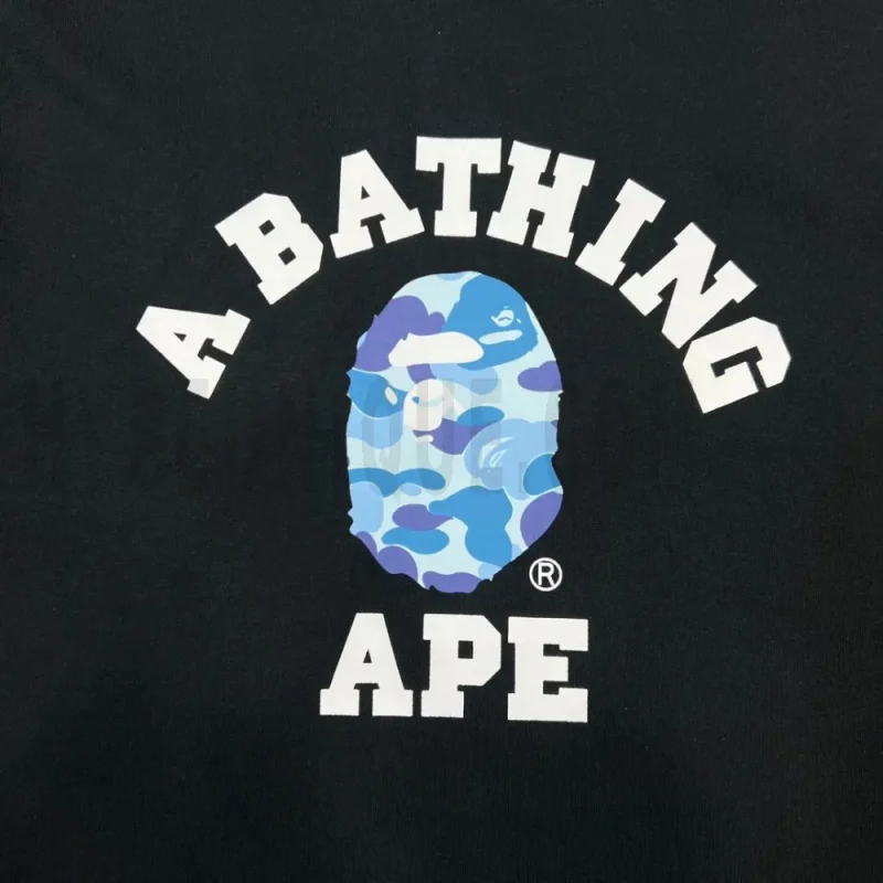 Detailed shot capturing the graphic print on the black tee's front panel.