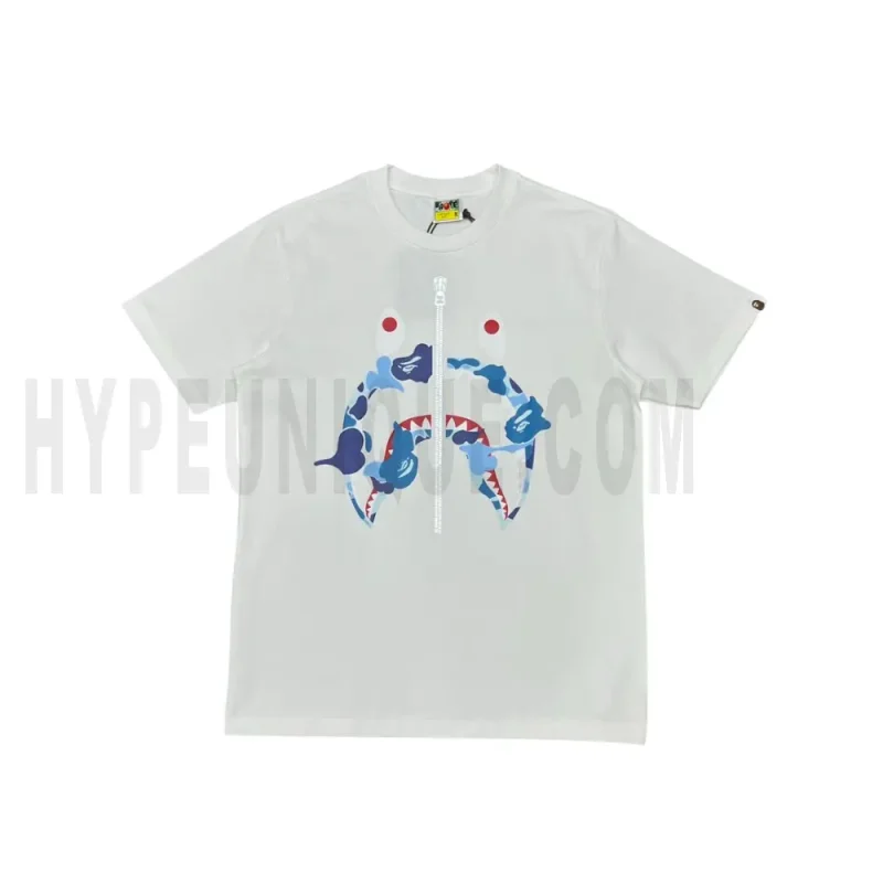 The white shirt with a blue graphic
