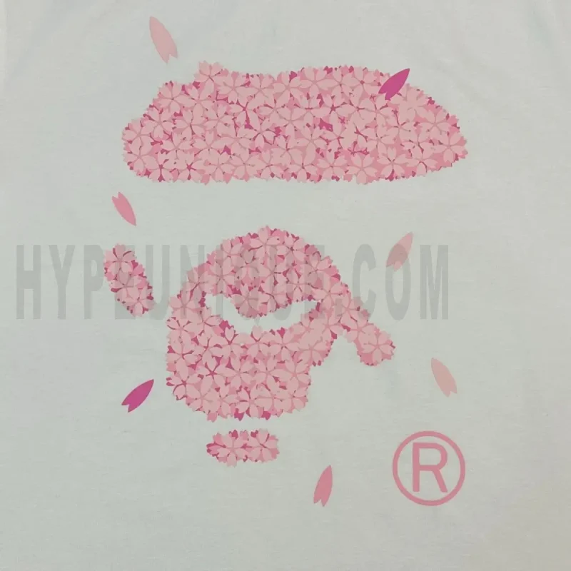 Detailed shot capturing the graphic print on the white tee's front panel.