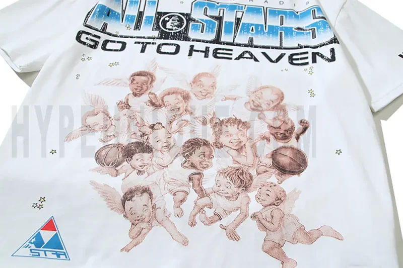 Detailed prints of numerous heavenly basketball stars.