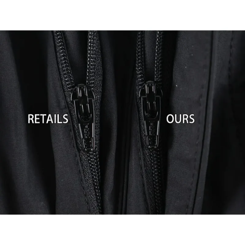 Comparison image of shorts front zippers