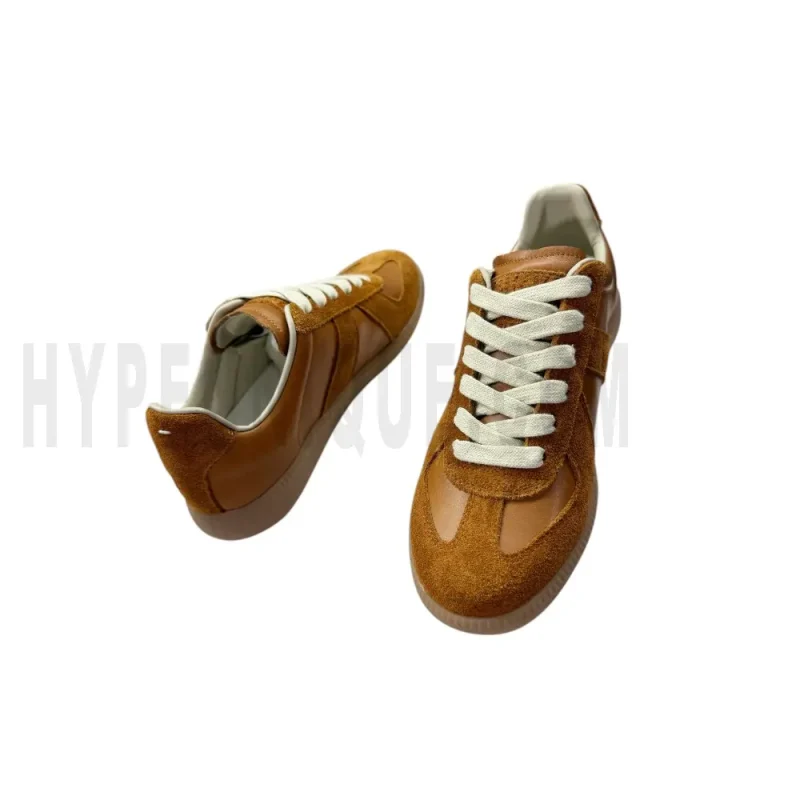 The inside of the brown shoes