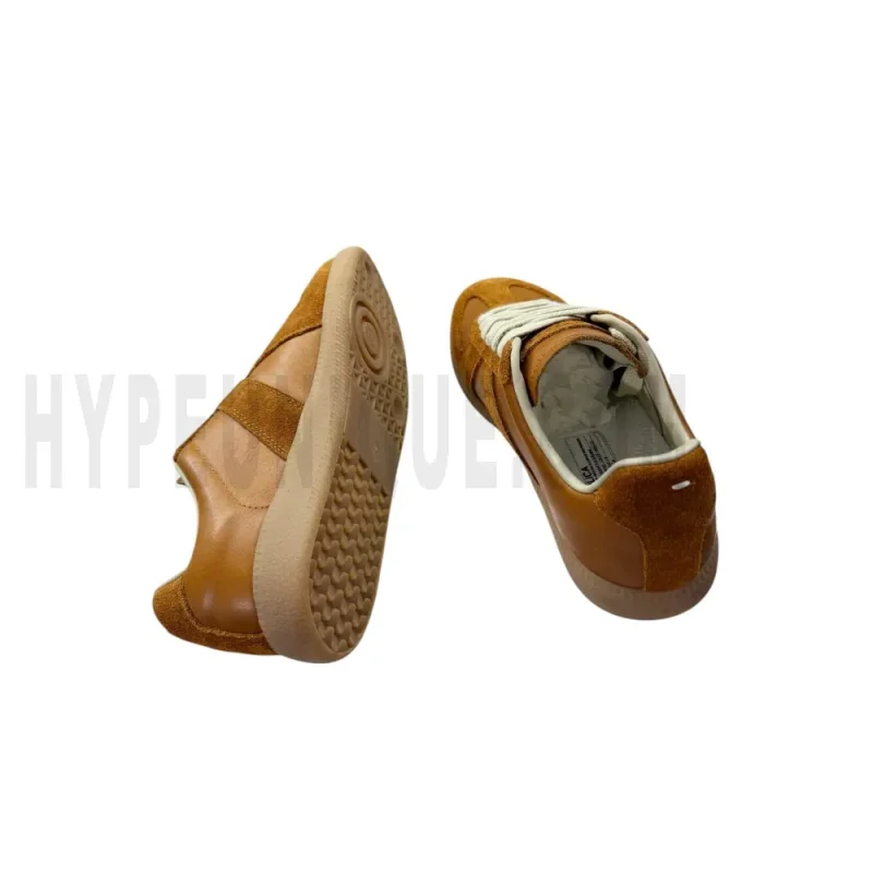 The inside of the brown shoes