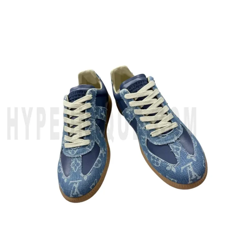 The front of the blue shoes