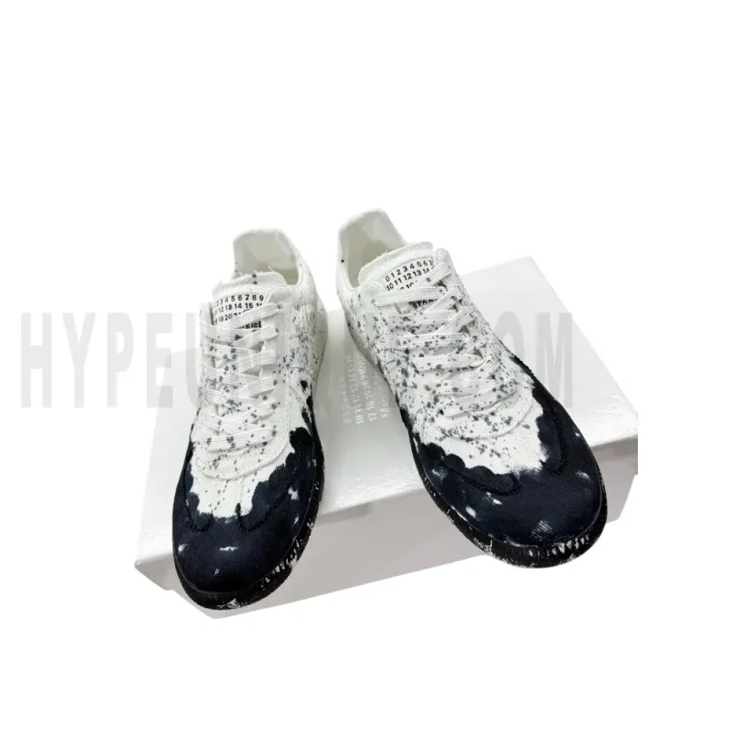 The front of the black shoes
