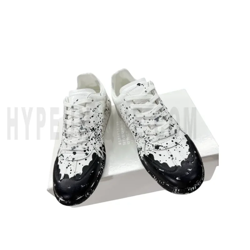 The front of the black shoes