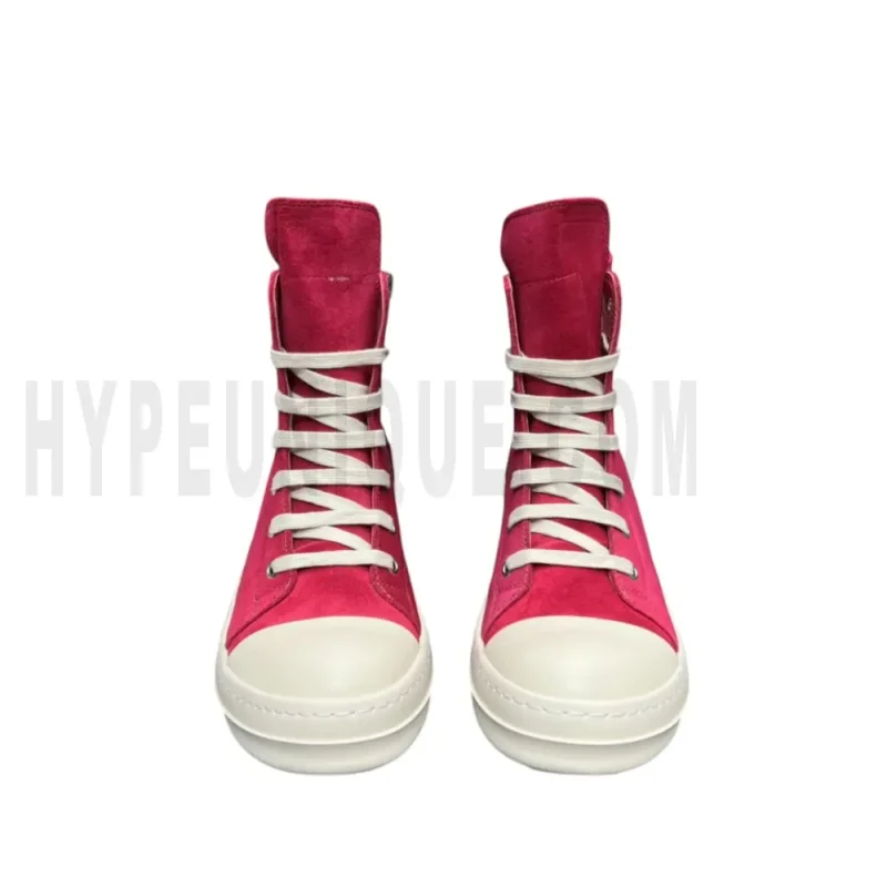 The front of the pink shoes