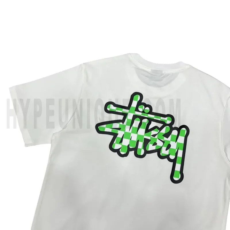 Zoomed-in view of the back graphic of the white T-shirt