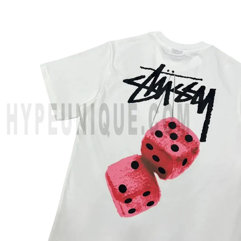 Close-up of the back of the white T-shirt
