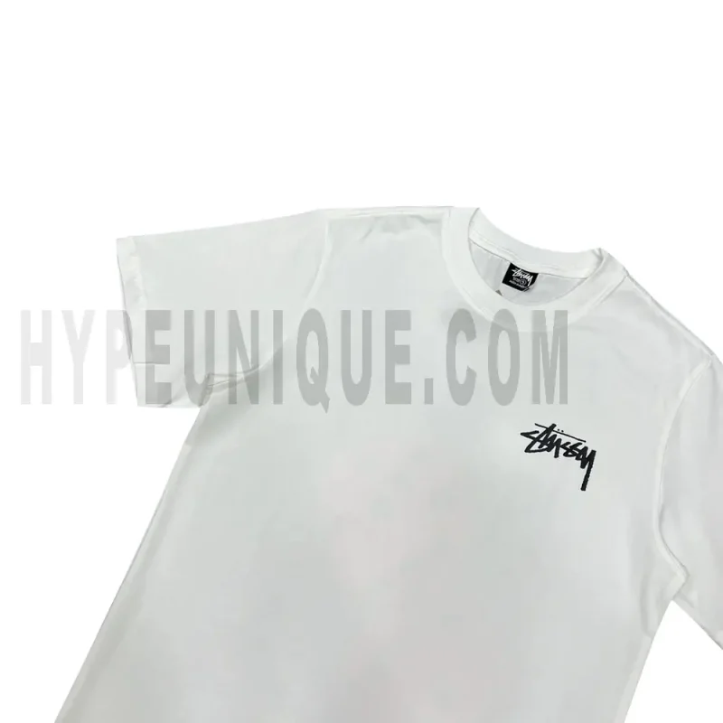 Close-up of the front of the white T-shirt
